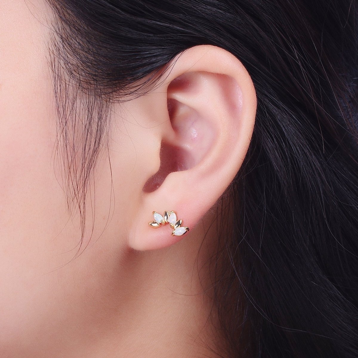 Dainty 14K Gold Filled White Opal Gold Marquise Stud Earrings