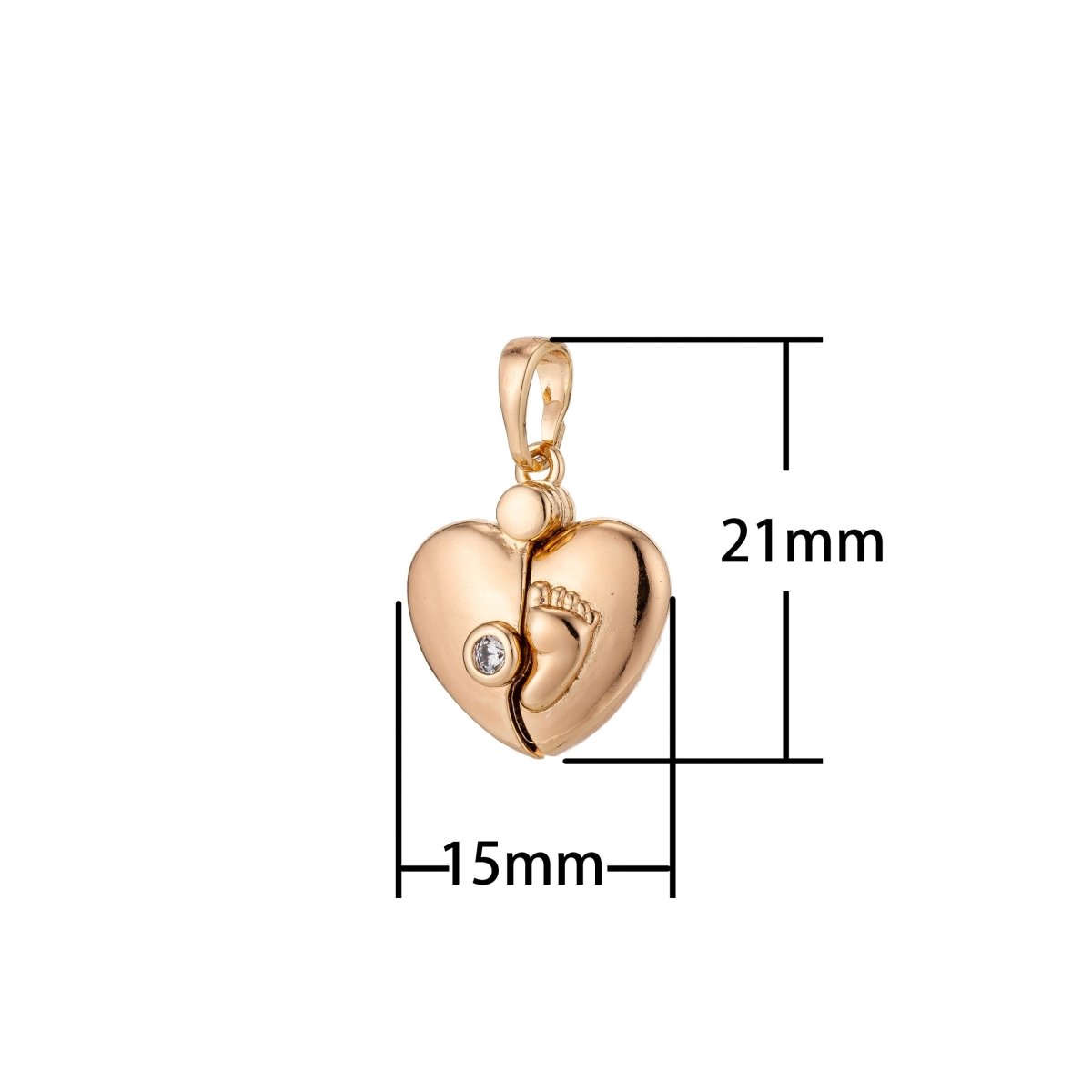 Dainty 18K Gold-Filled 21mm Heart with Baby Footprint Pendant CZ