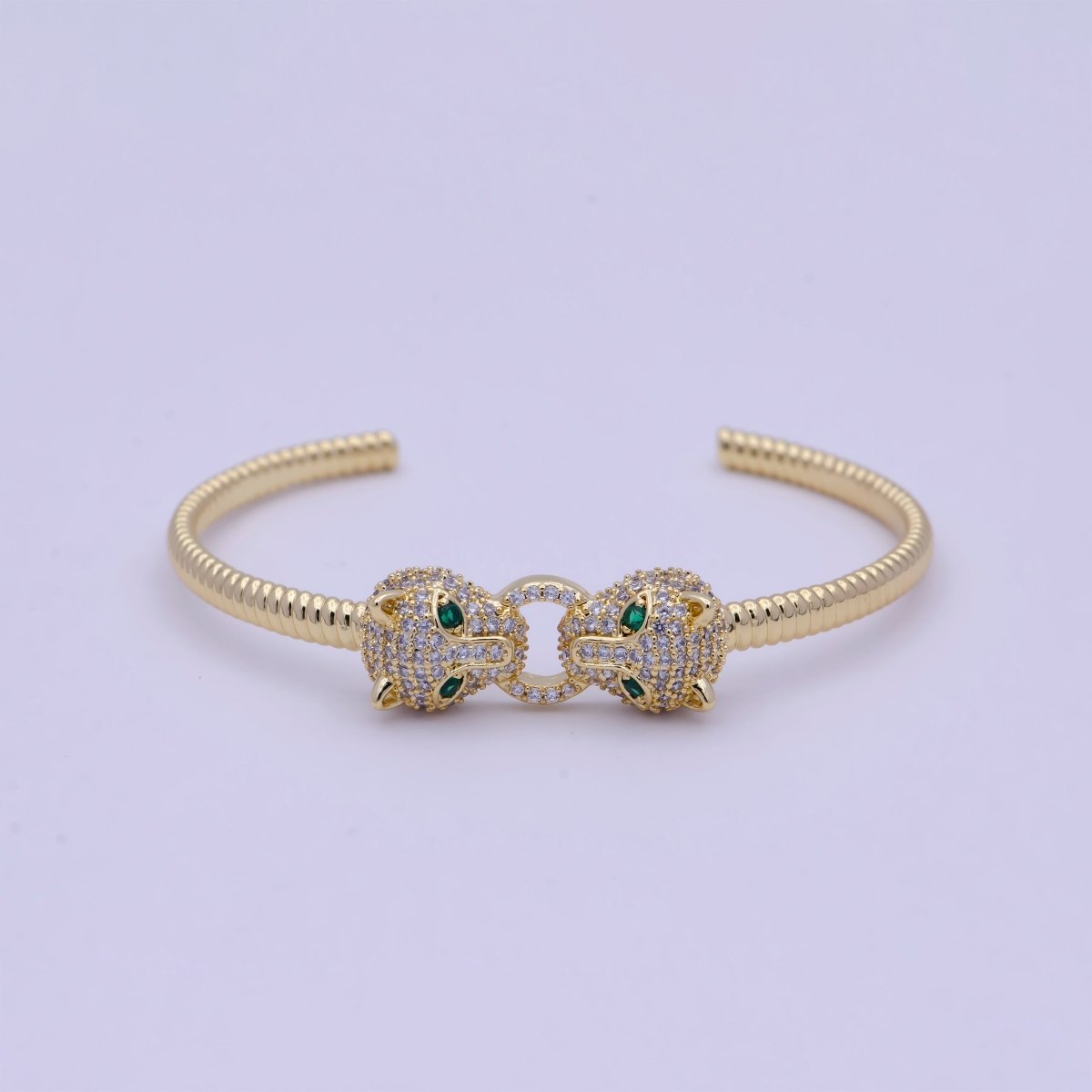 Dainty 24K Gold Filled Panther Bangle Bracelet Micro Pave Bracelet