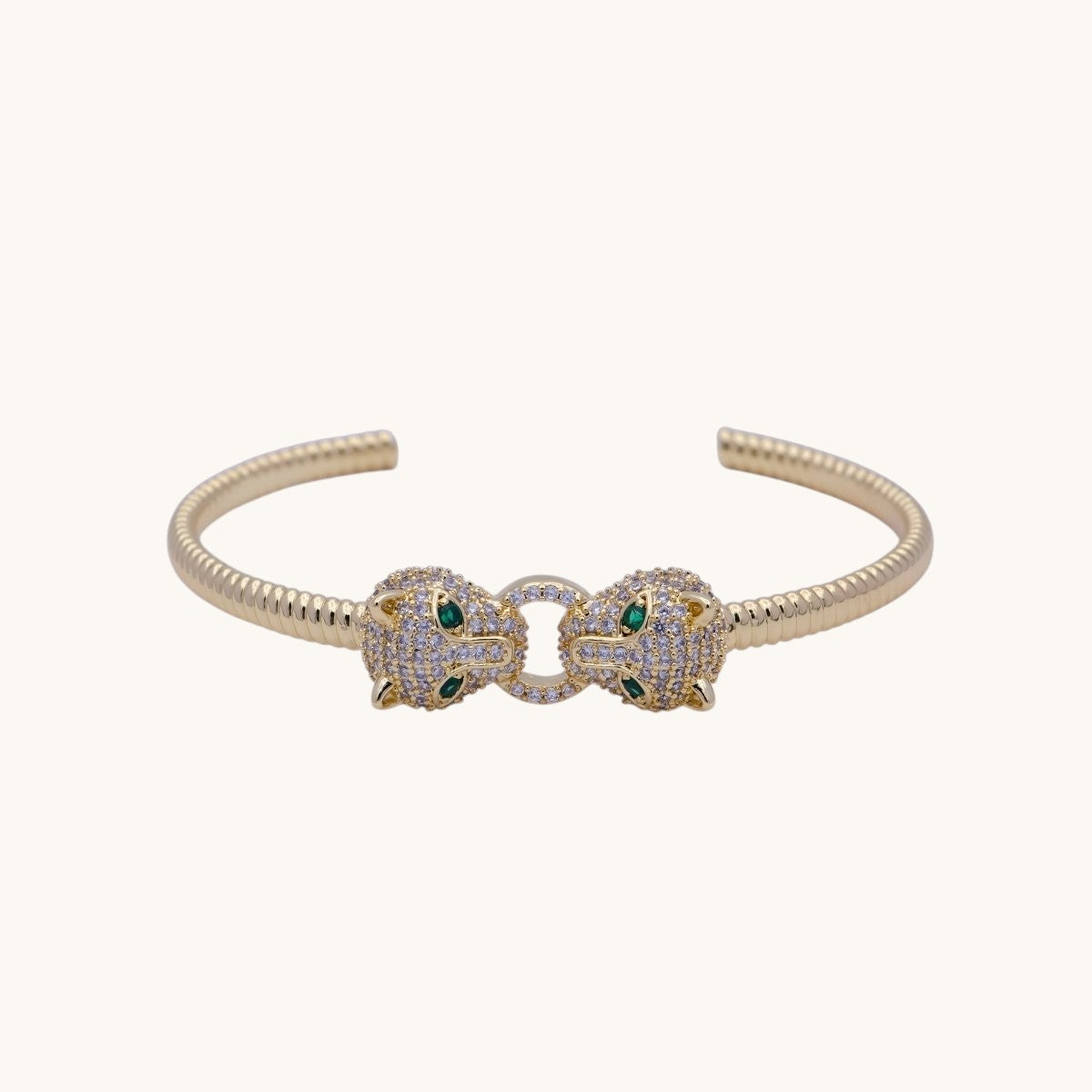 Dainty 24K Gold Filled Panther Bangle Bracelet Micro Pave Bracelet