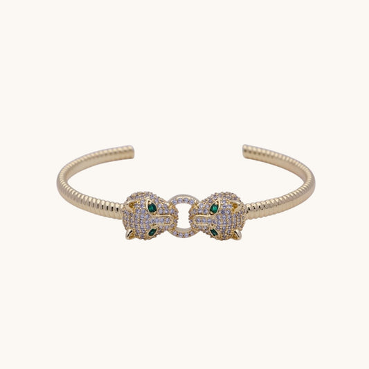 Dainty 24K Gold Filled Panther Bangle Bracelet Micro Pave Bracelet
