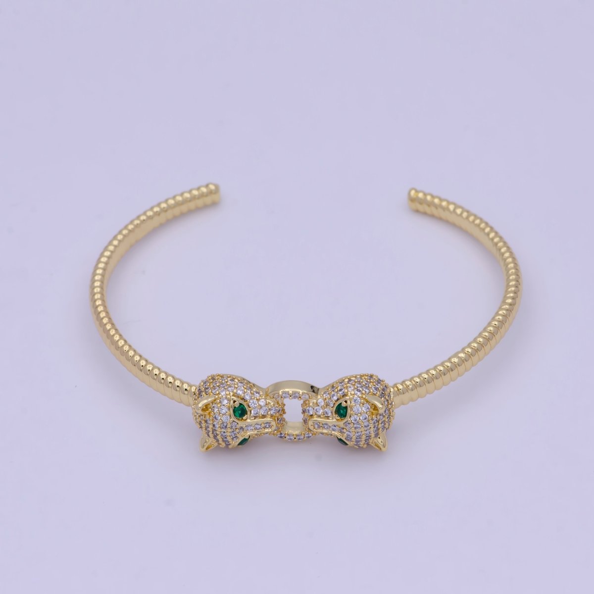 Dainty 24K Gold Filled Panther Bangle Bracelet Micro Pave Bracelet