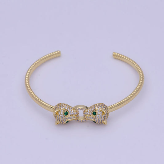 Dainty 24K Gold Filled Panther Bangle Bracelet Micro Pave Bracelet