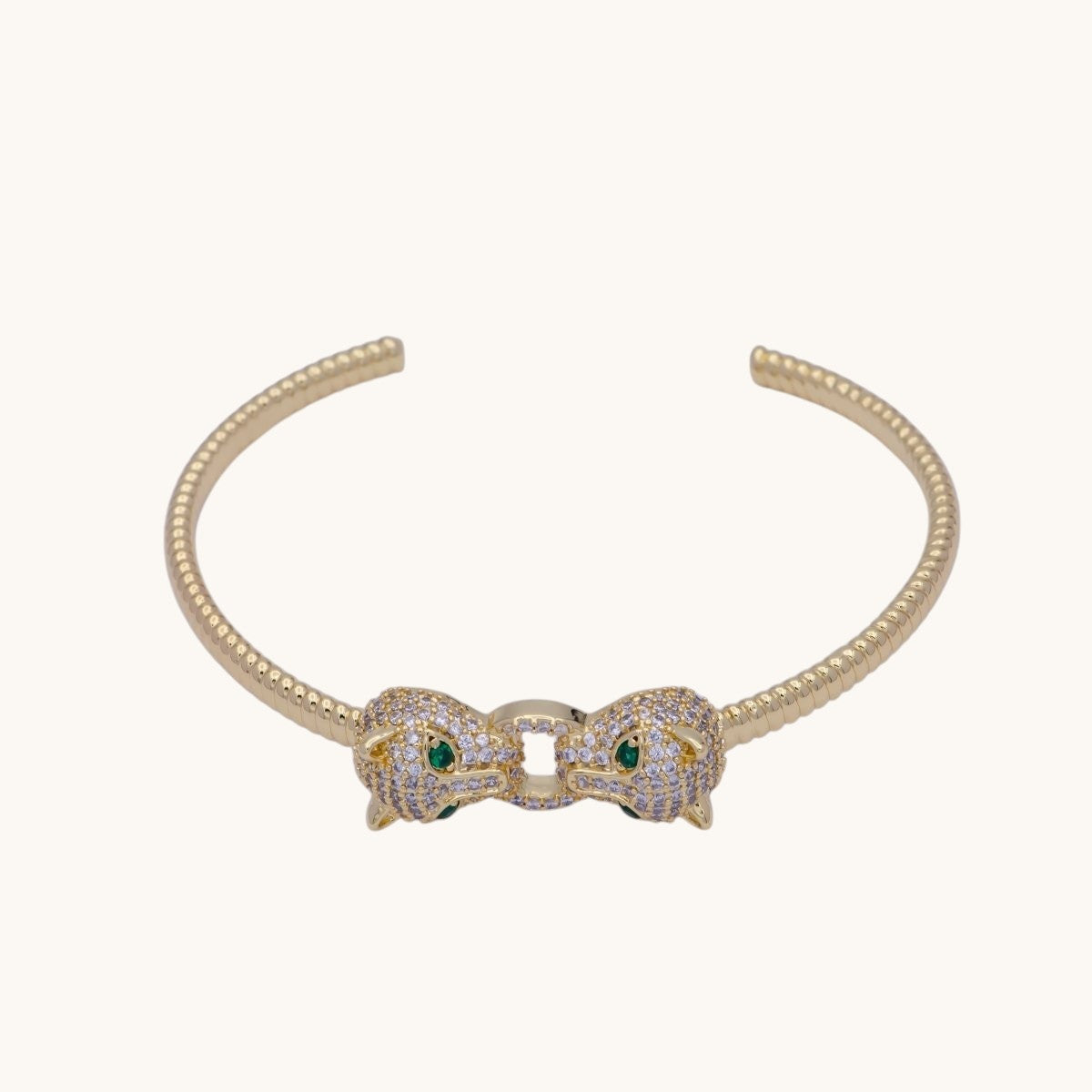 Dainty 24K Gold Filled Panther Bangle Bracelet Micro Pave Bracelet