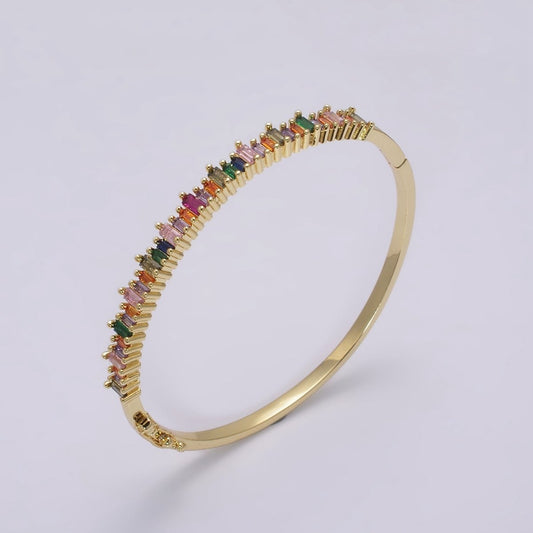 Dainty Baguette bracelet Colorful CZ Gem Stackable Gold Bracelet | Gold Bracelet | Luxury Stacking Bangle Bracelet