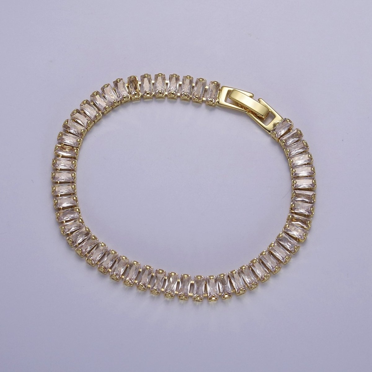 Dainty Baguette Tennis Bracelet, Gold Tennis Bracelet, Cubic Zirconia Tennis Bracelet 7 inch