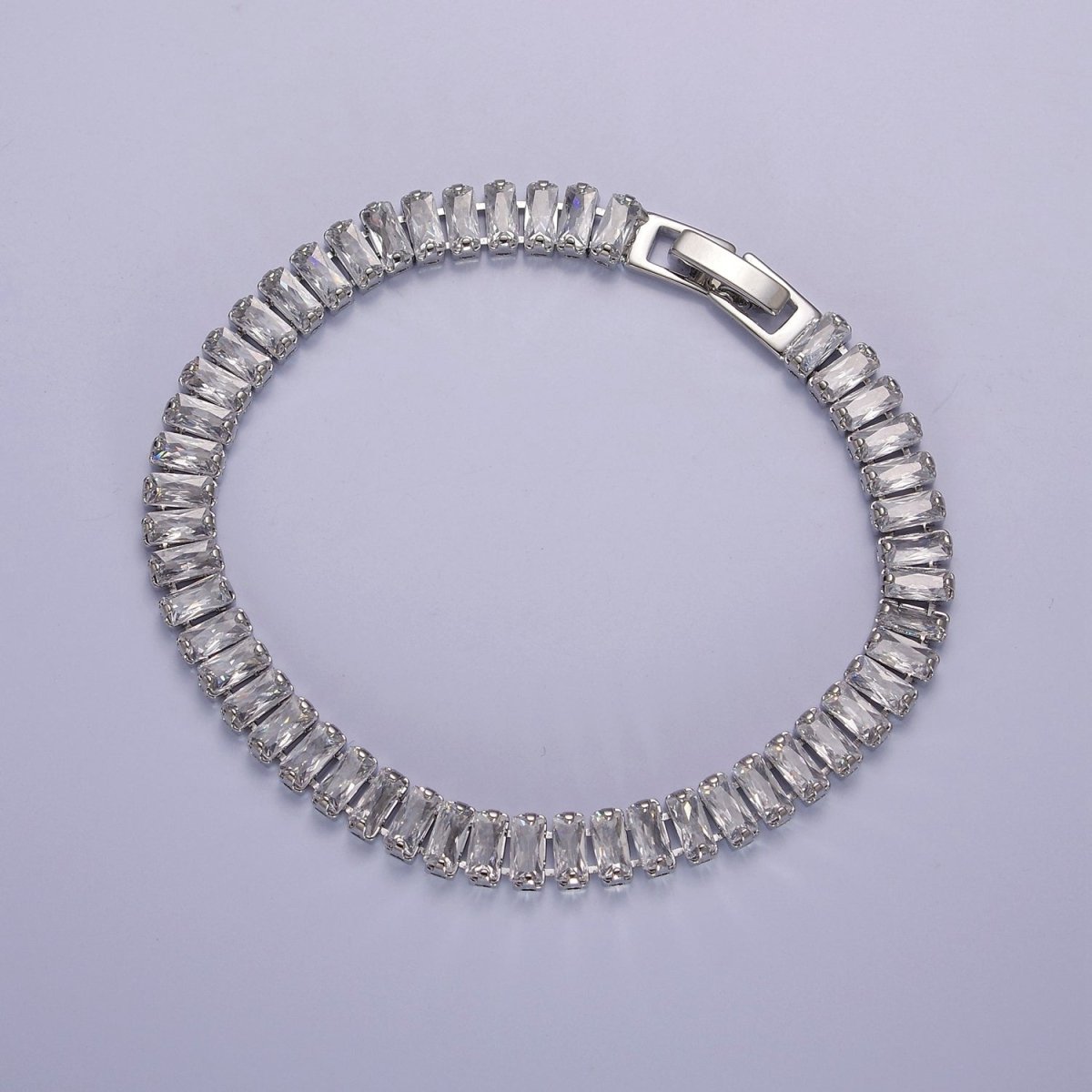 Dainty Baguette Tennis Bracelet, Gold Tennis Bracelet, Cubic Zirconia Tennis Bracelet 7 inch