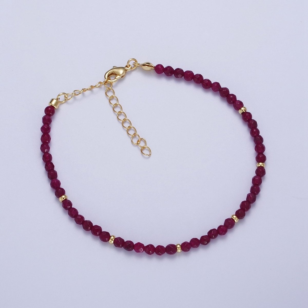 Dainty Handmade Natural Beaded Bracelet in Tourmaline or Ruby