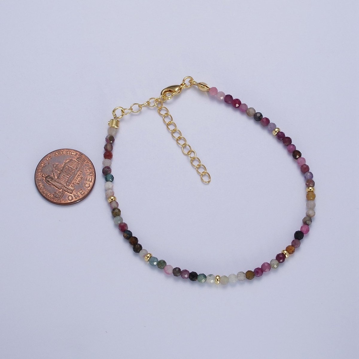 Dainty Handmade Natural Beaded Bracelet in Tourmaline or Ruby