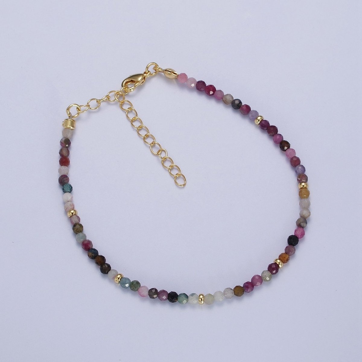 Dainty Handmade Natural Beaded Bracelet in Tourmaline or Ruby