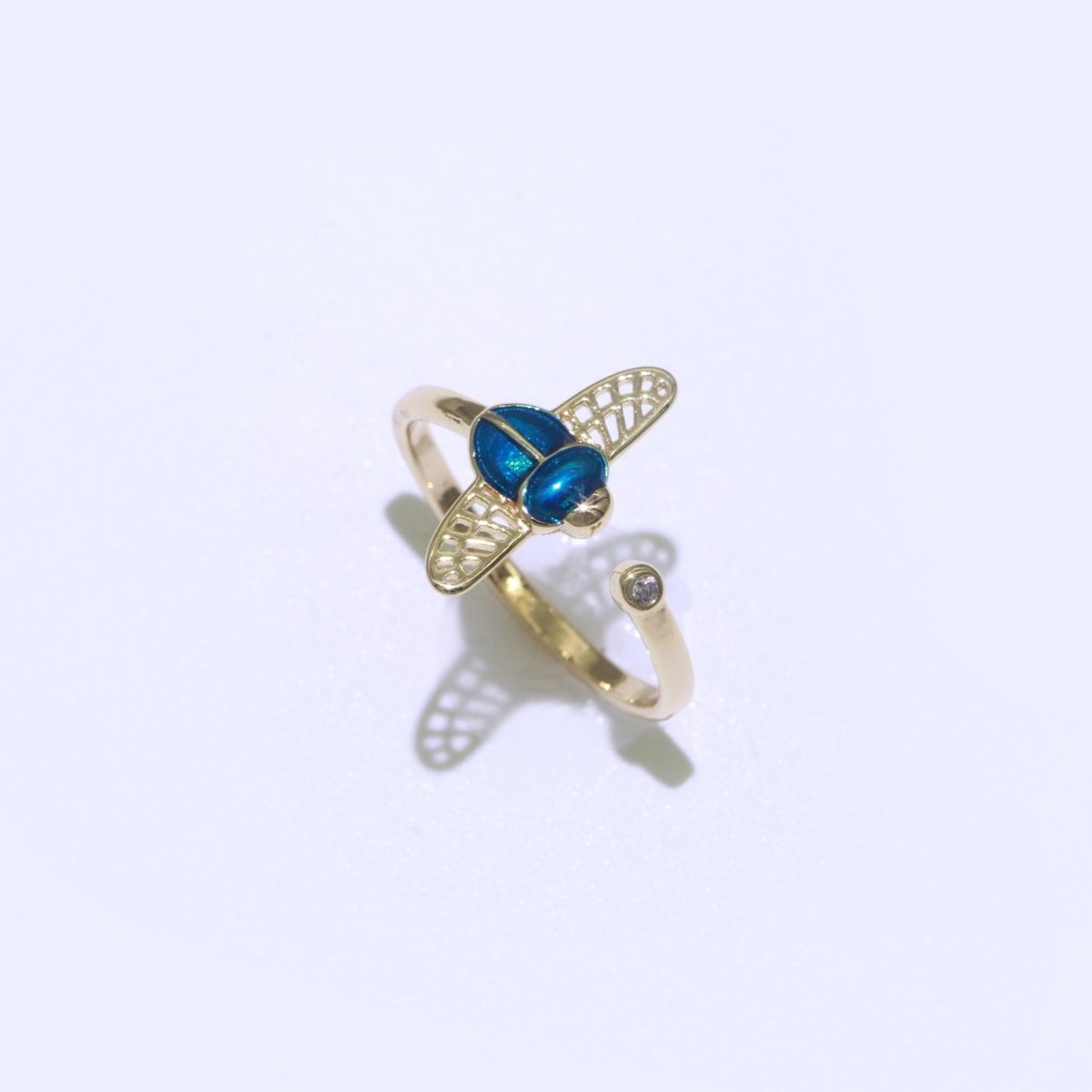 Dainty Bee Ring 18K Gold Filled Ring Open Adjustable Ring Insect CZ Simple Stacking Jewelry