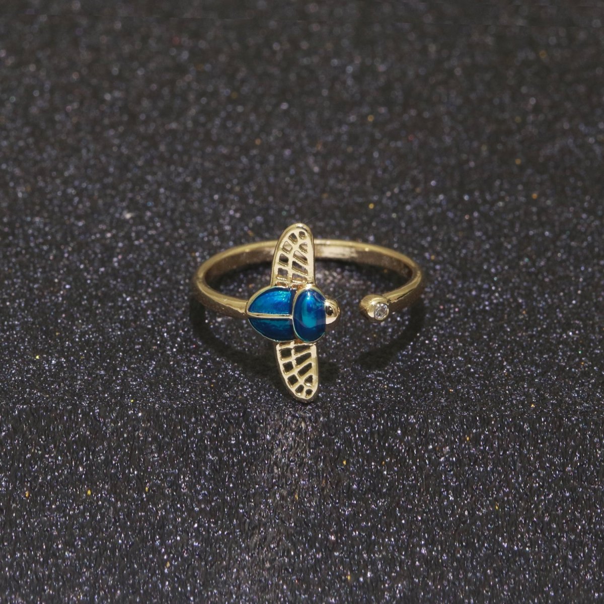 Dainty Bee Ring 18K Gold Filled Ring Open Adjustable Ring Insect CZ Simple Stacking Jewelry