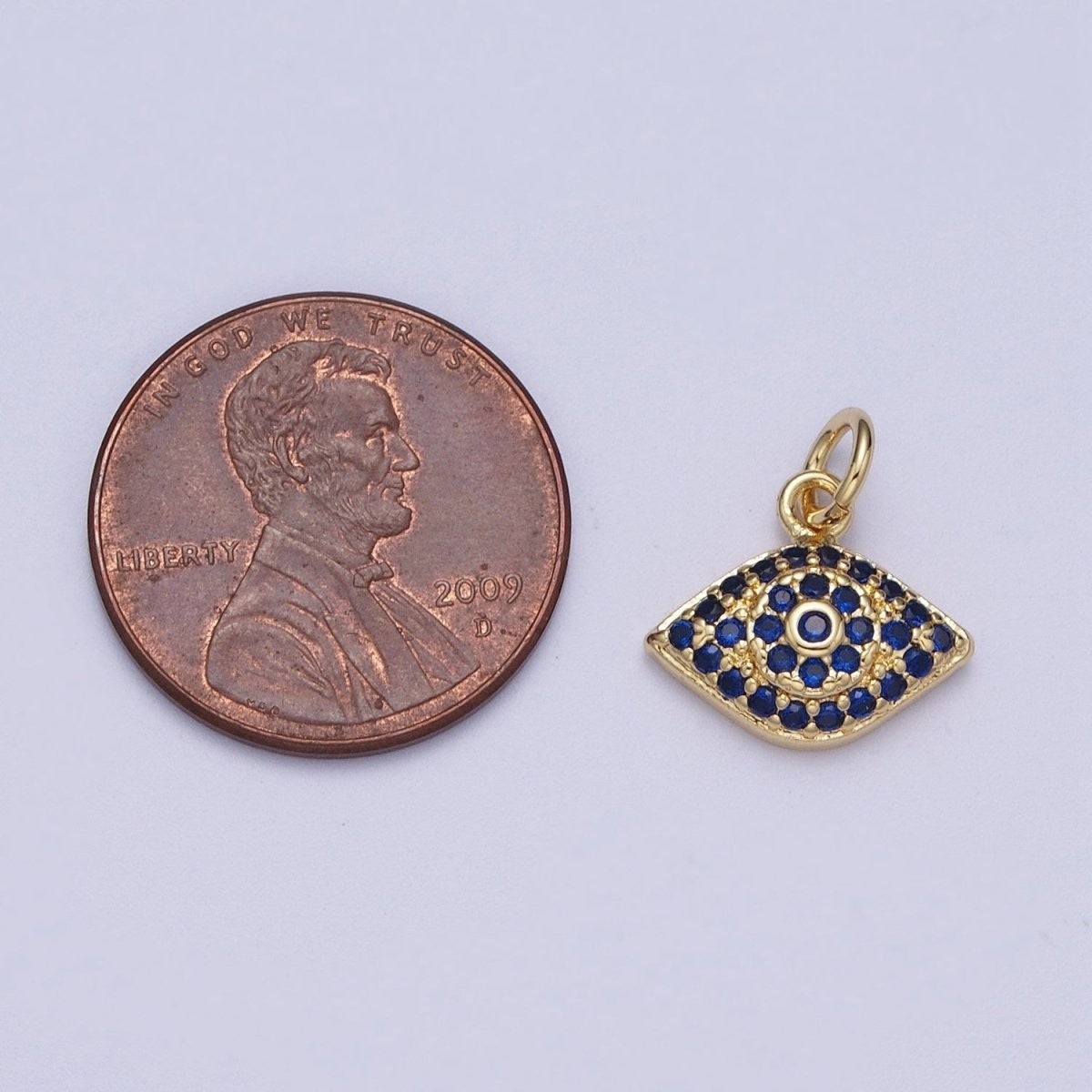Dainty Blue Micro Paved CZ Gold Evil Eye Charm