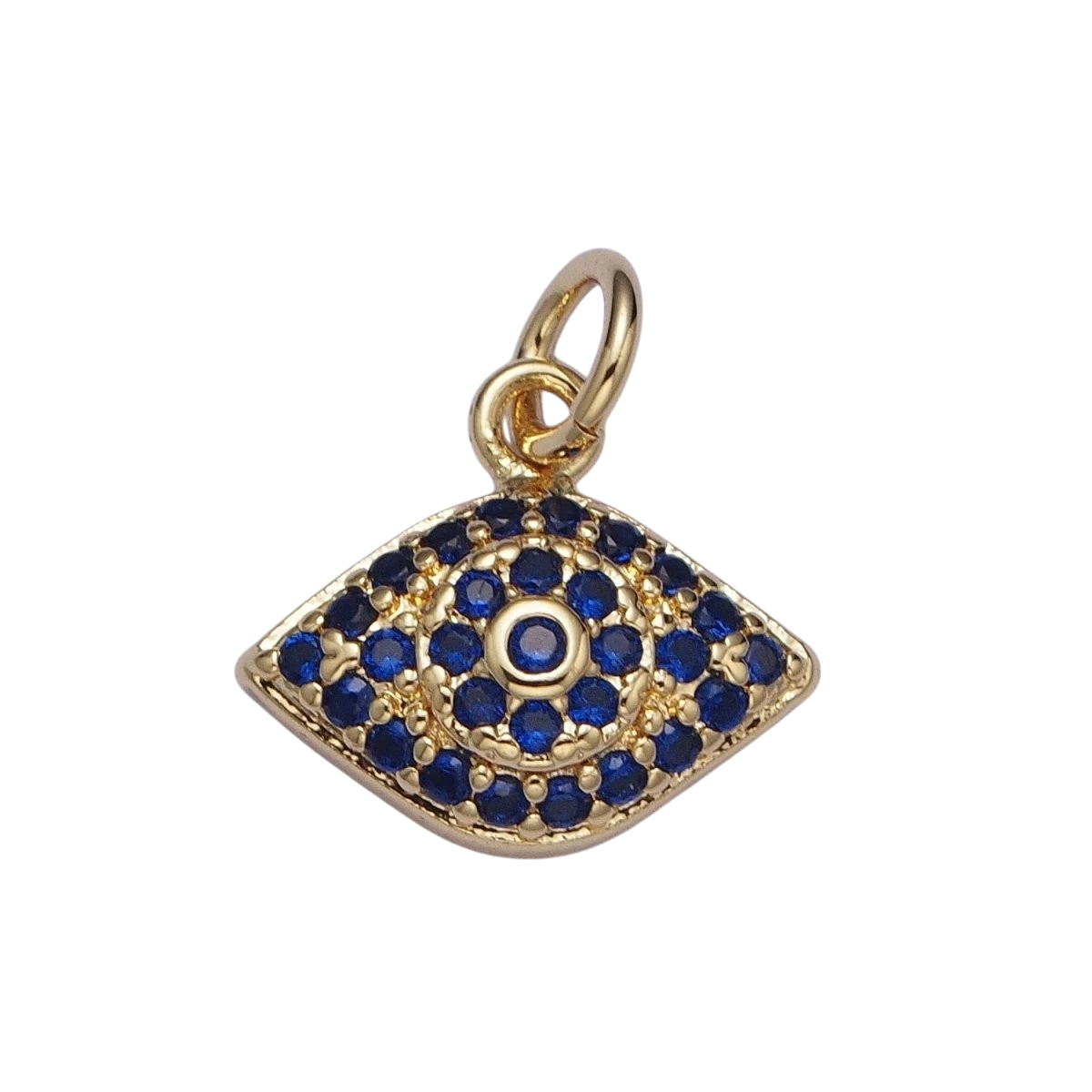 Dainty Blue Micro Paved CZ Gold Evil Eye Charm