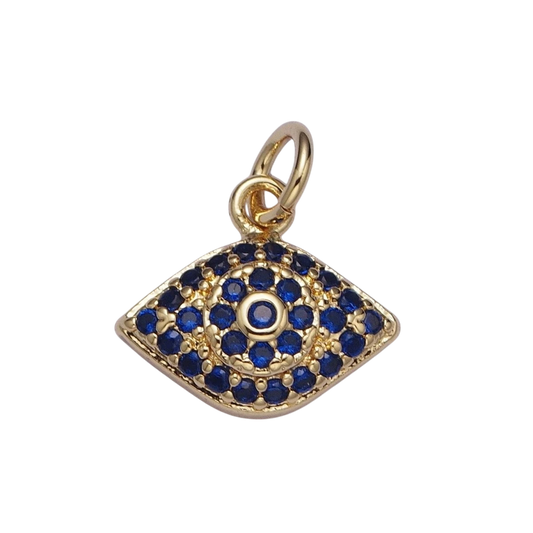 Dainty Blue Micro Paved CZ Gold Evil Eye Charm