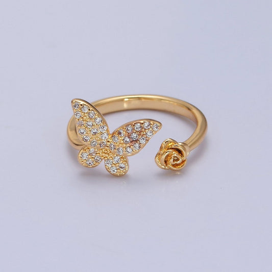 Dainty Butterfly Ring, Adjustable Gold Ring, Micro Pave CZ Mariposa Ring, Nature Lover Ring for Minimalist jewelry