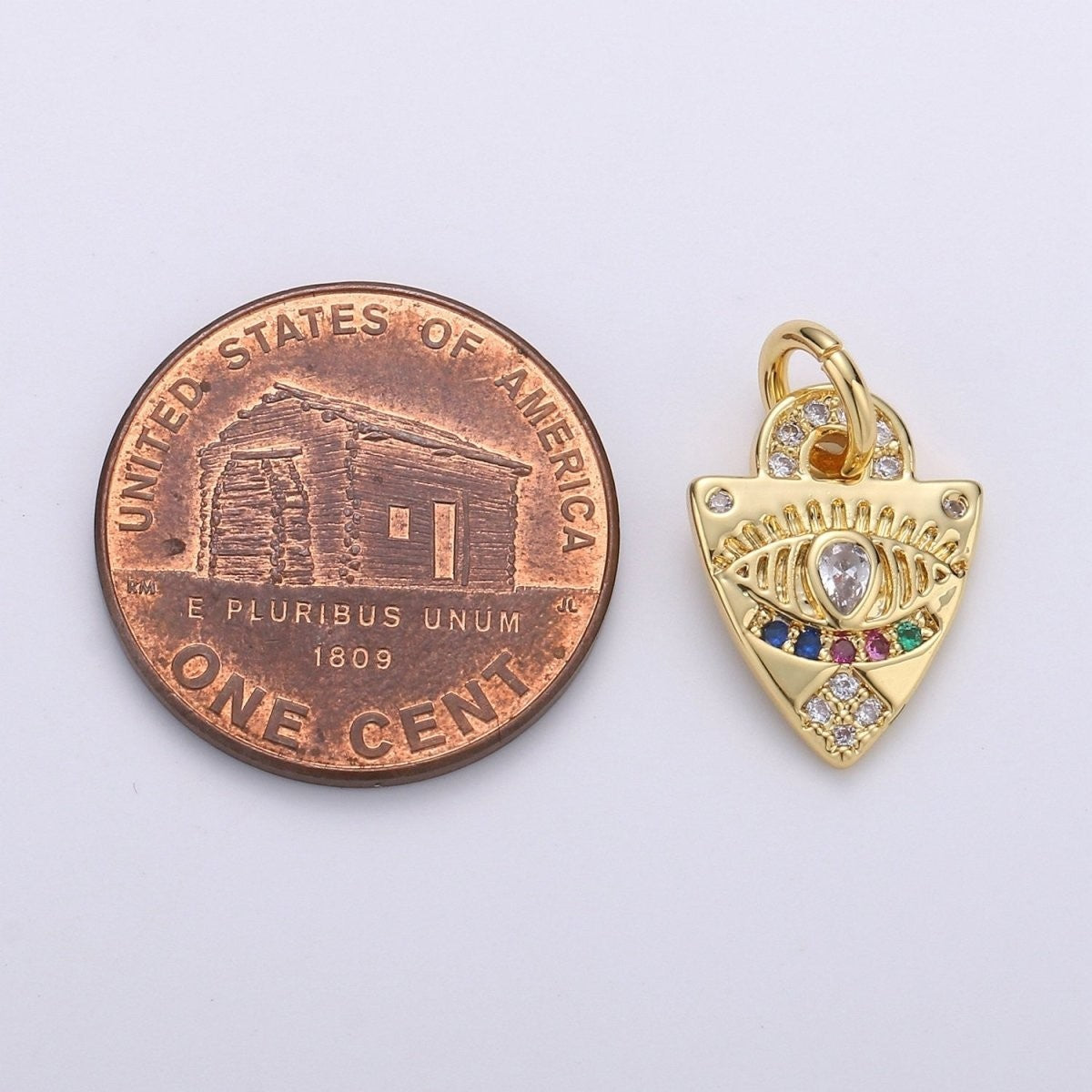 Dainty Charm 24K Gold Filled Micro Pave Evil Eye Pendant Charm, Rainbow Eye Shield CZ Pendant Charm, Protection Amulet