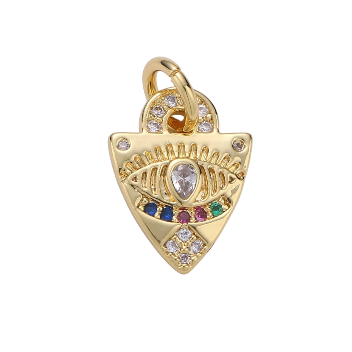 Dainty Charm 24K Gold Filled Micro Pave Evil Eye Pendant Charm, Rainbow Eye Shield CZ Pendant Charm, Protection Amulet