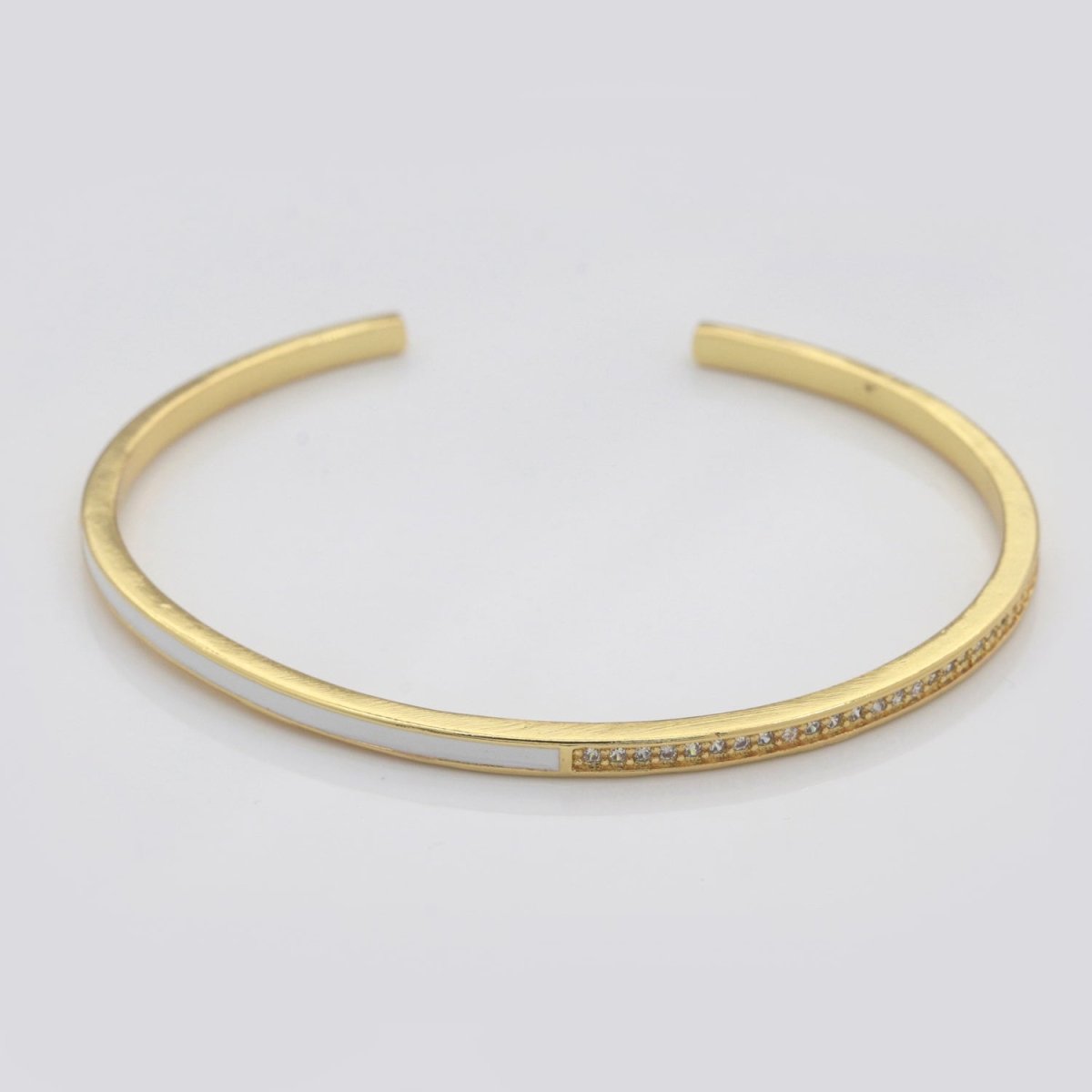 Dainty Mirco Pave CZ Enamel Cuff Bracelet Minimalist Bangle Stackable Bracelet