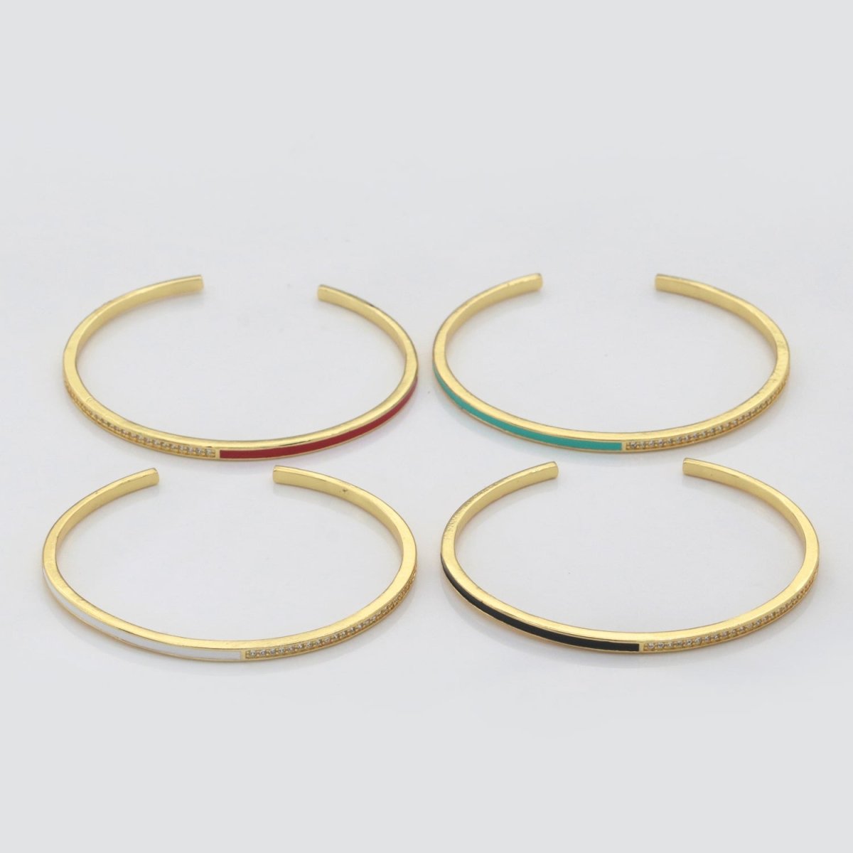 Dainty Mirco Pave CZ Enamel Cuff Bracelet Minimalist Bangle Stackable Bracelet