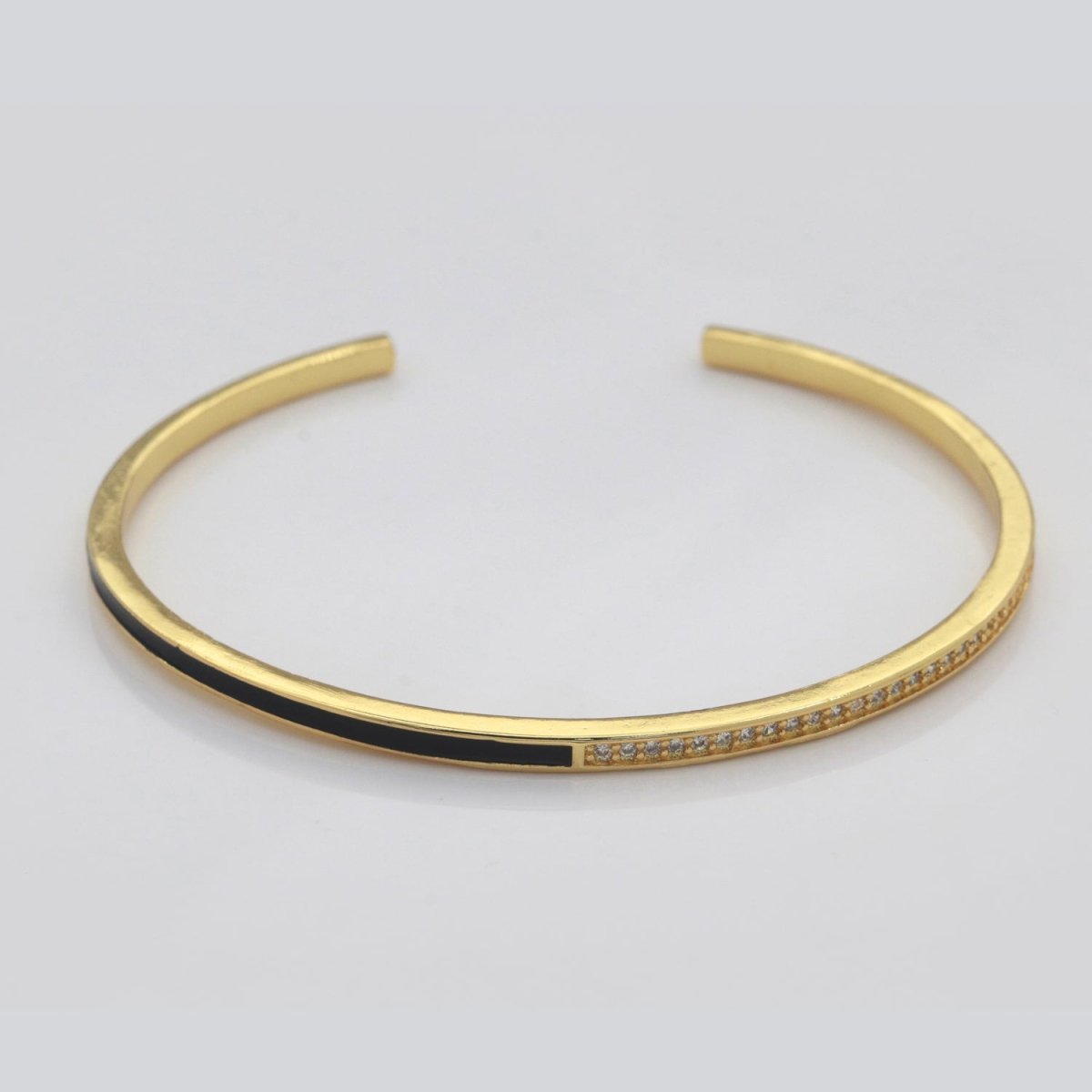 Dainty Mirco Pave CZ Enamel Cuff Bracelet Minimalist Bangle Stackable Bracelet