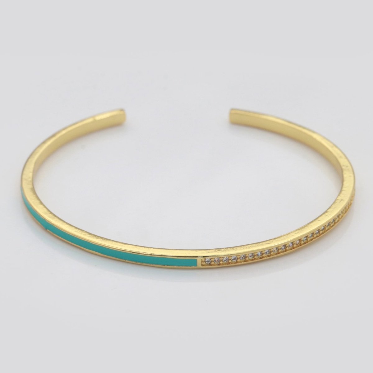 Dainty Mirco Pave CZ Enamel Cuff Bracelet Minimalist Bangle Stackable Bracelet