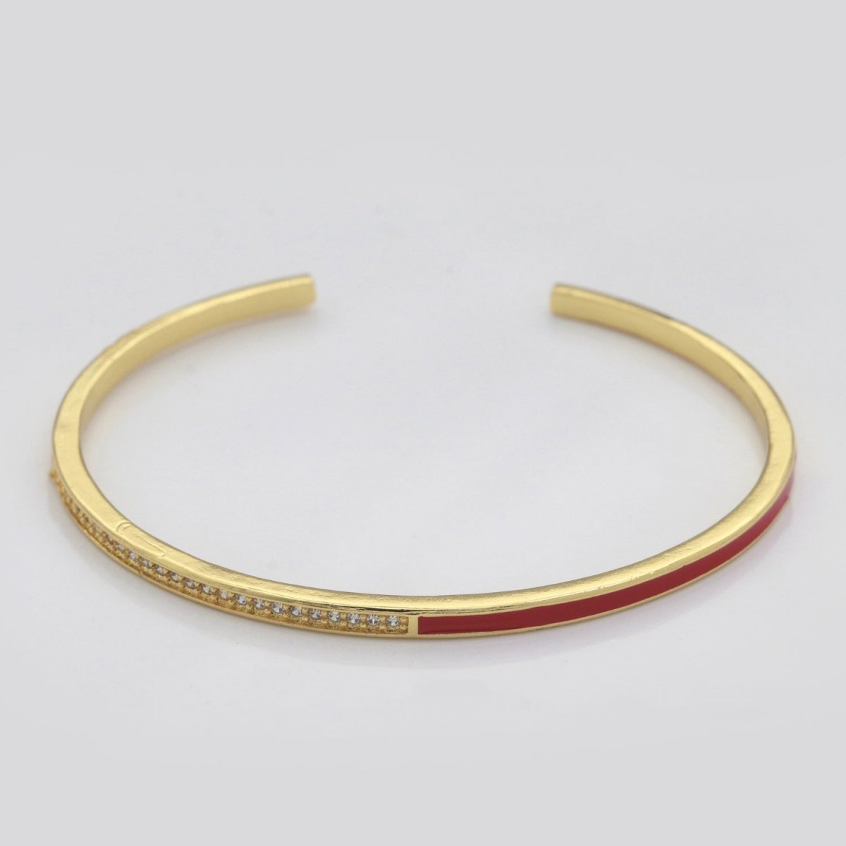 Dainty Mirco Pave CZ Enamel Cuff Bracelet Minimalist Bangle Stackable Bracelet