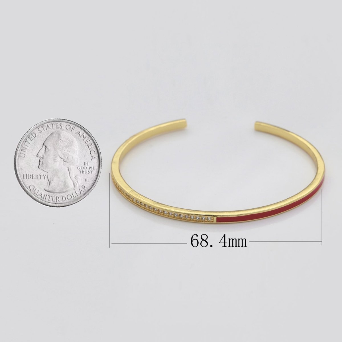 Dainty Mirco Pave CZ Enamel Cuff Bracelet Minimalist Bangle Stackable Bracelet