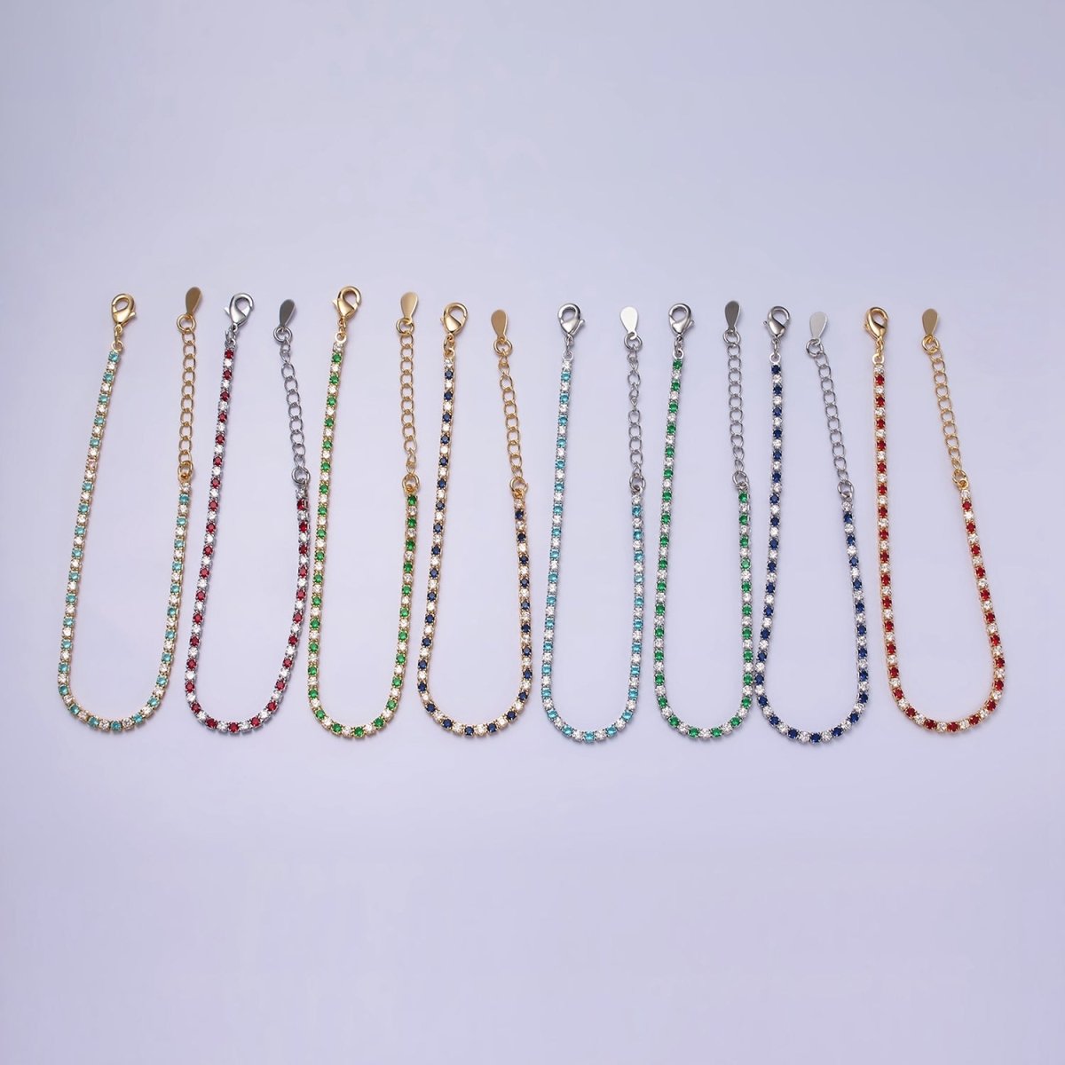 Dainty Diamond CZ Tennis Bracelet Blue Green Red Clear CZ Tennis Bracelet