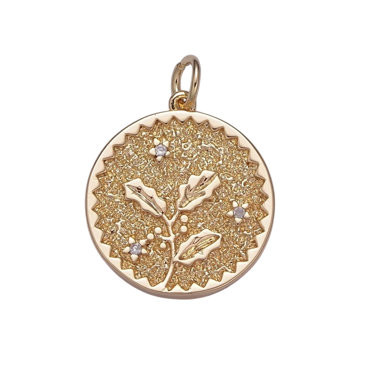 Dainty Floral Collection Sunflower, Rose, Holly Flower, Cherry Blossom, Lotus Charm 18K Gold Filled Medallion