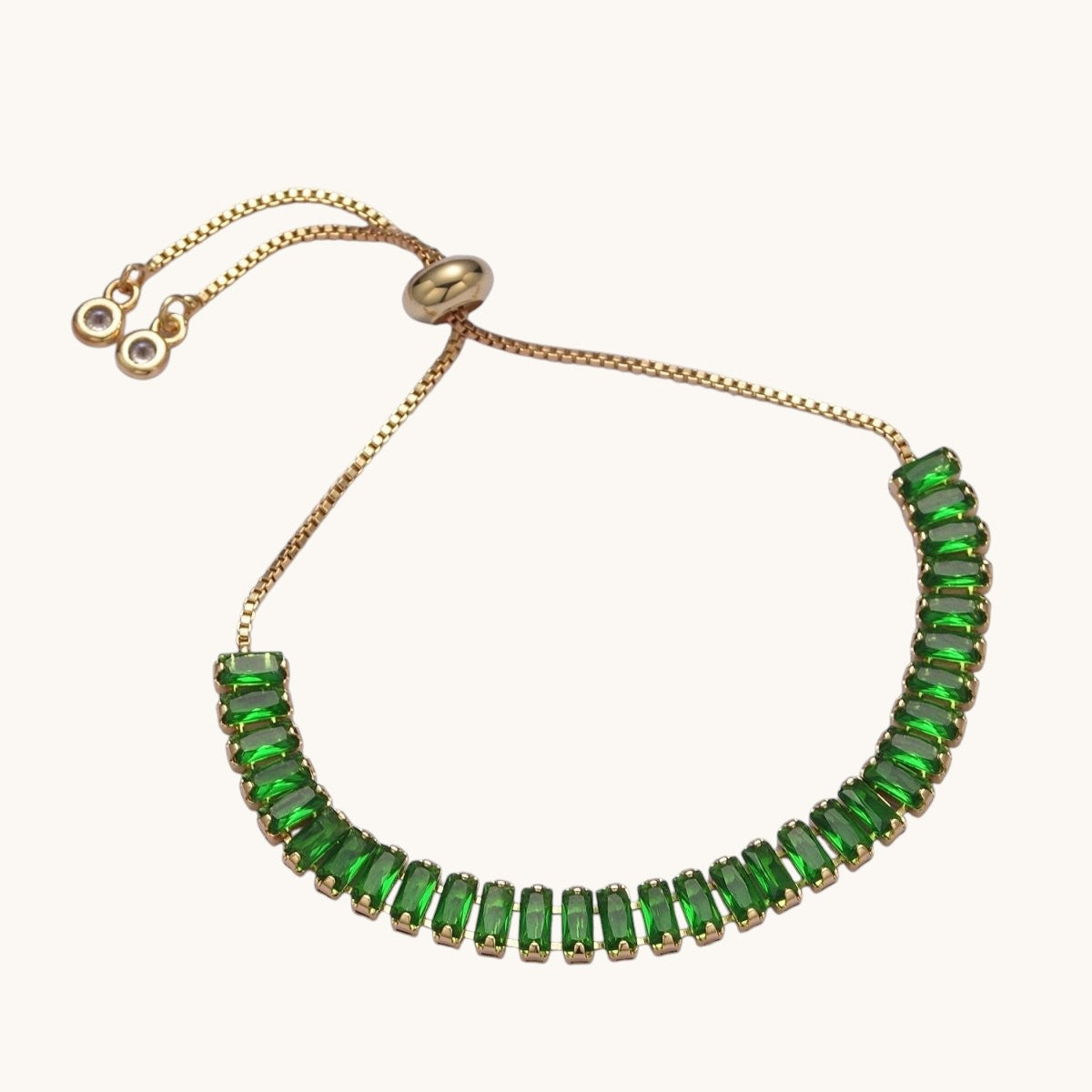 Dainty Gold Adjustable Baguette Bolo Bracelet CZ Tennis Bracelet in Blue, Black, Pink, Green, Purple and Rainbow