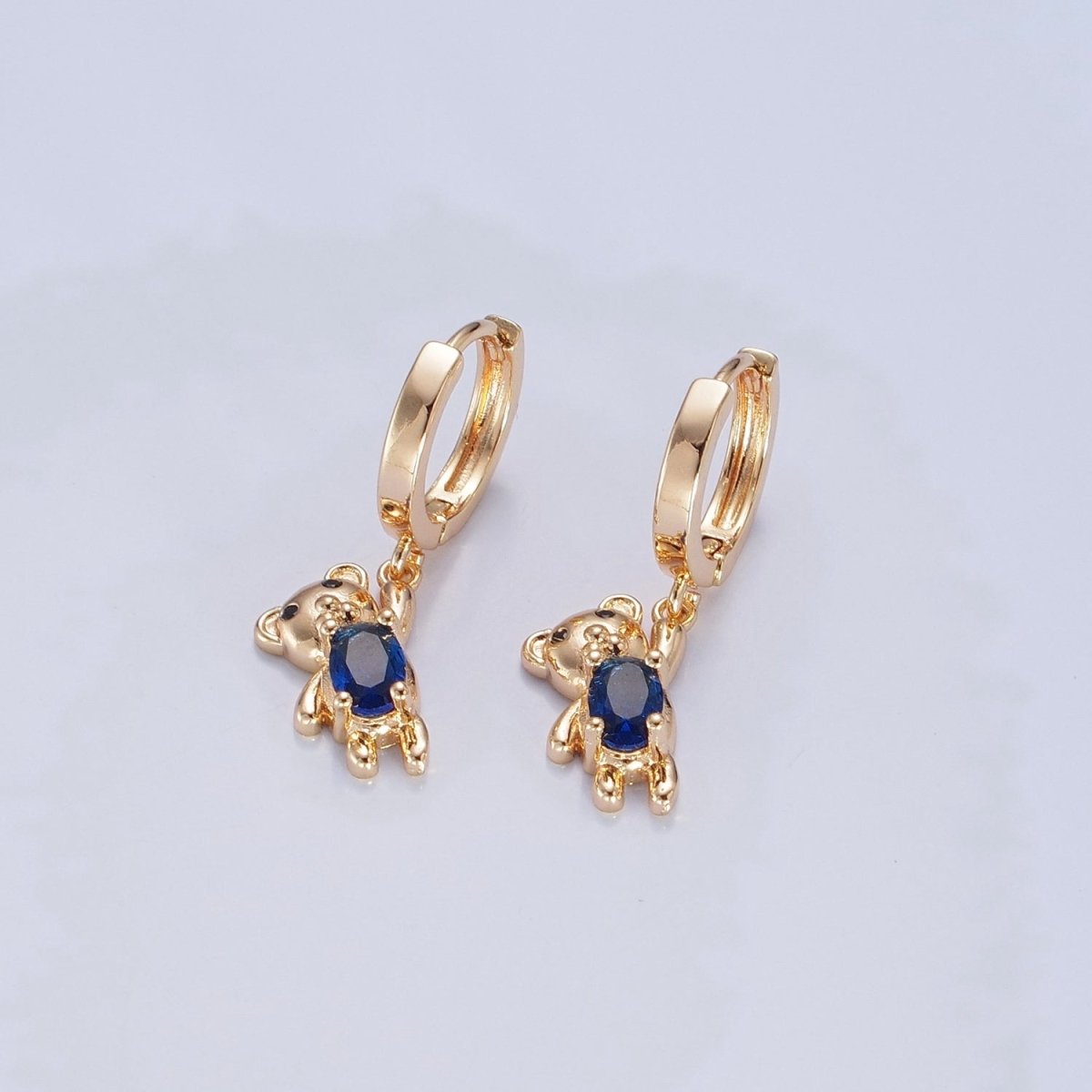 Dainty Gold Filled Huggie Earrings with Teddy Bear Charm
