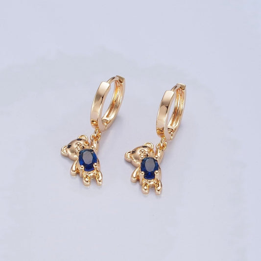 Dainty Gold Filled Huggie Earrings with Teddy Bear Charm