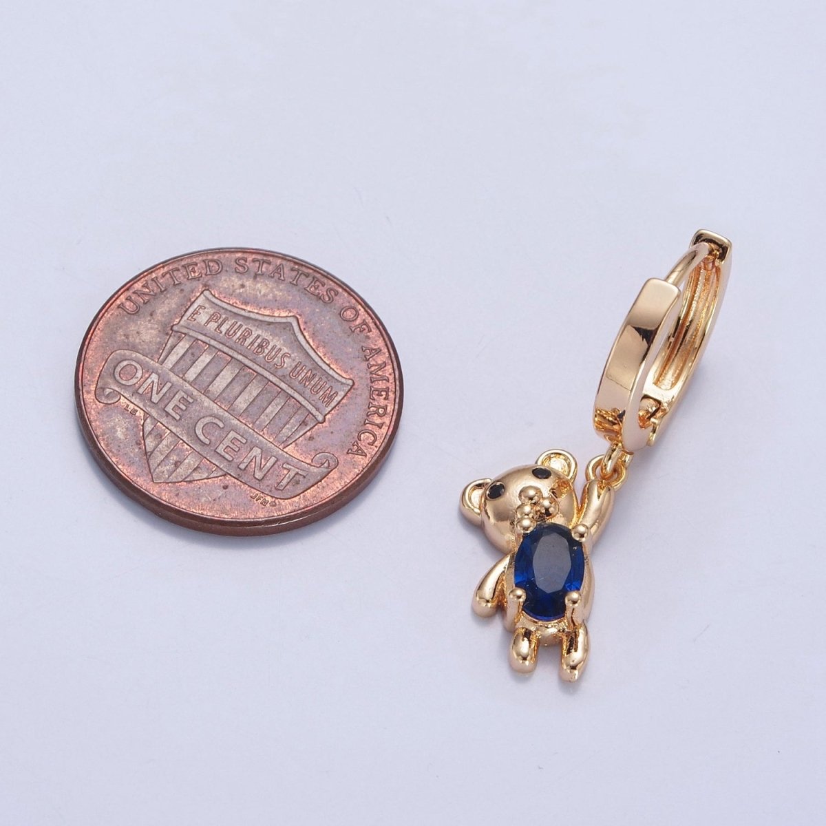 Dainty Gold Filled Huggie Earrings with Teddy Bear Charm
