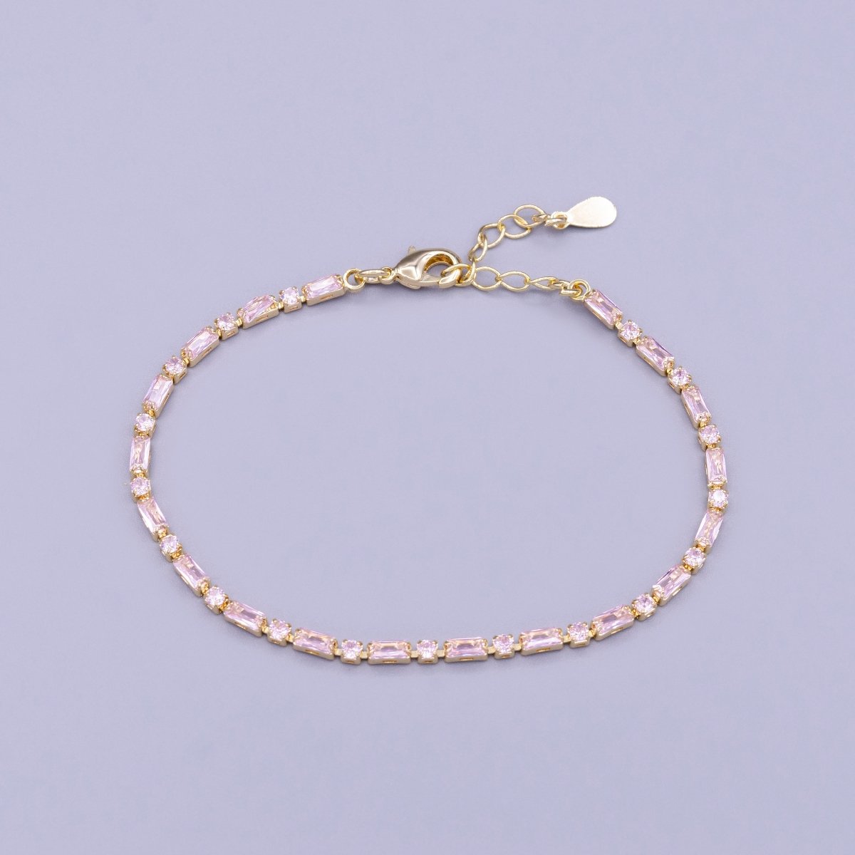Dainty Gold Filled Tennis Bracelet Emerald Mix Baguette Round Clear Pink Green Cubic Zirconia Link Tennis Bracelet Minimalist Jewelry