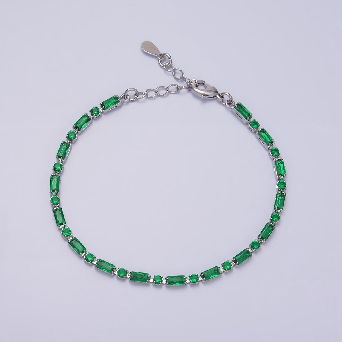 Dainty Gold Filled Tennis Bracelet Emerald Mix Baguette Round Clear Pink Green Cubic Zirconia Link Tennis Bracelet Minimalist Jewelry
