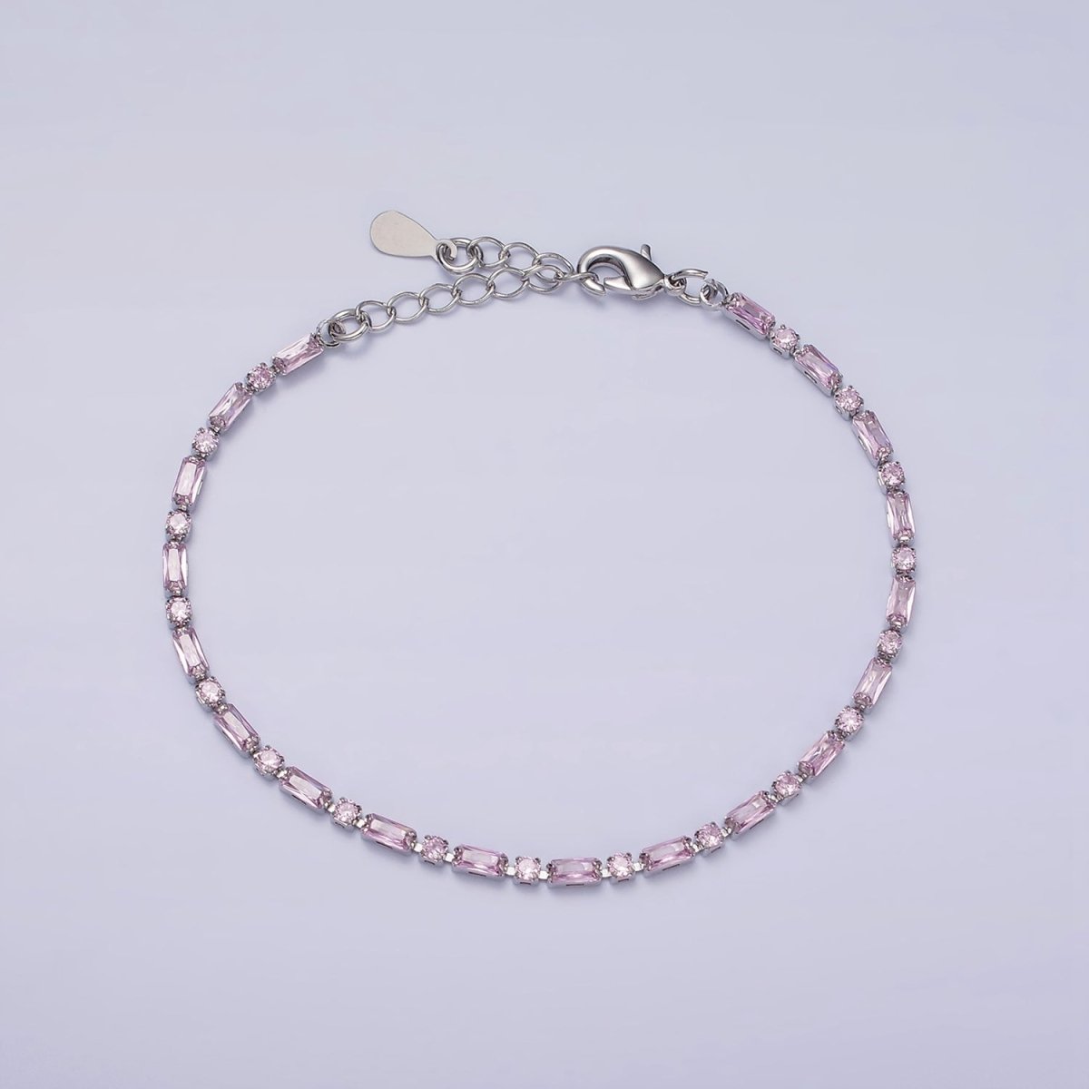 Dainty Gold Filled Tennis Bracelet Emerald Mix Baguette Round Clear Pink Green Cubic Zirconia Link Tennis Bracelet Minimalist Jewelry