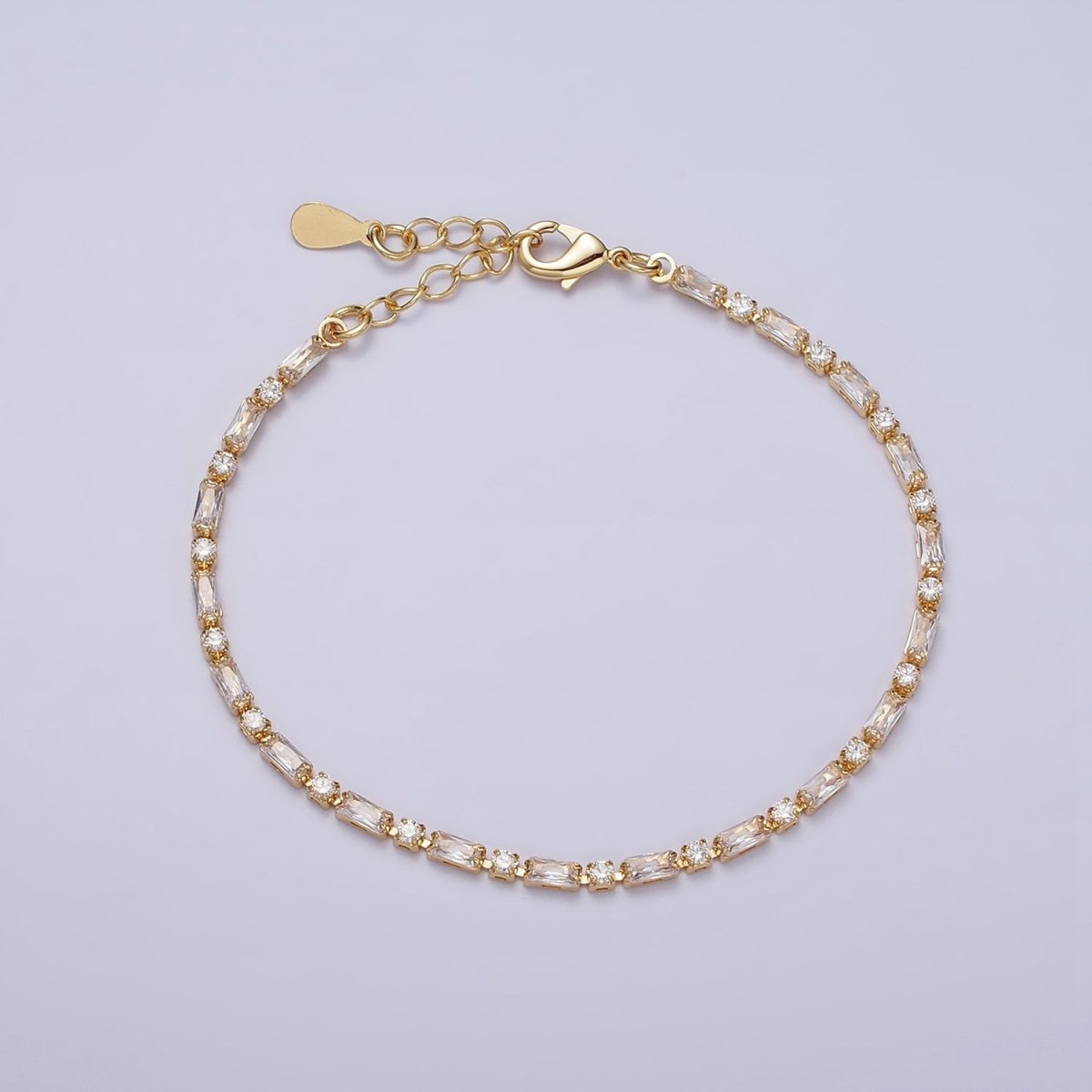 Dainty Gold Filled Tennis Bracelet Emerald Mix Baguette Round Clear Pink Green Cubic Zirconia Link Tennis Bracelet Minimalist Jewelry