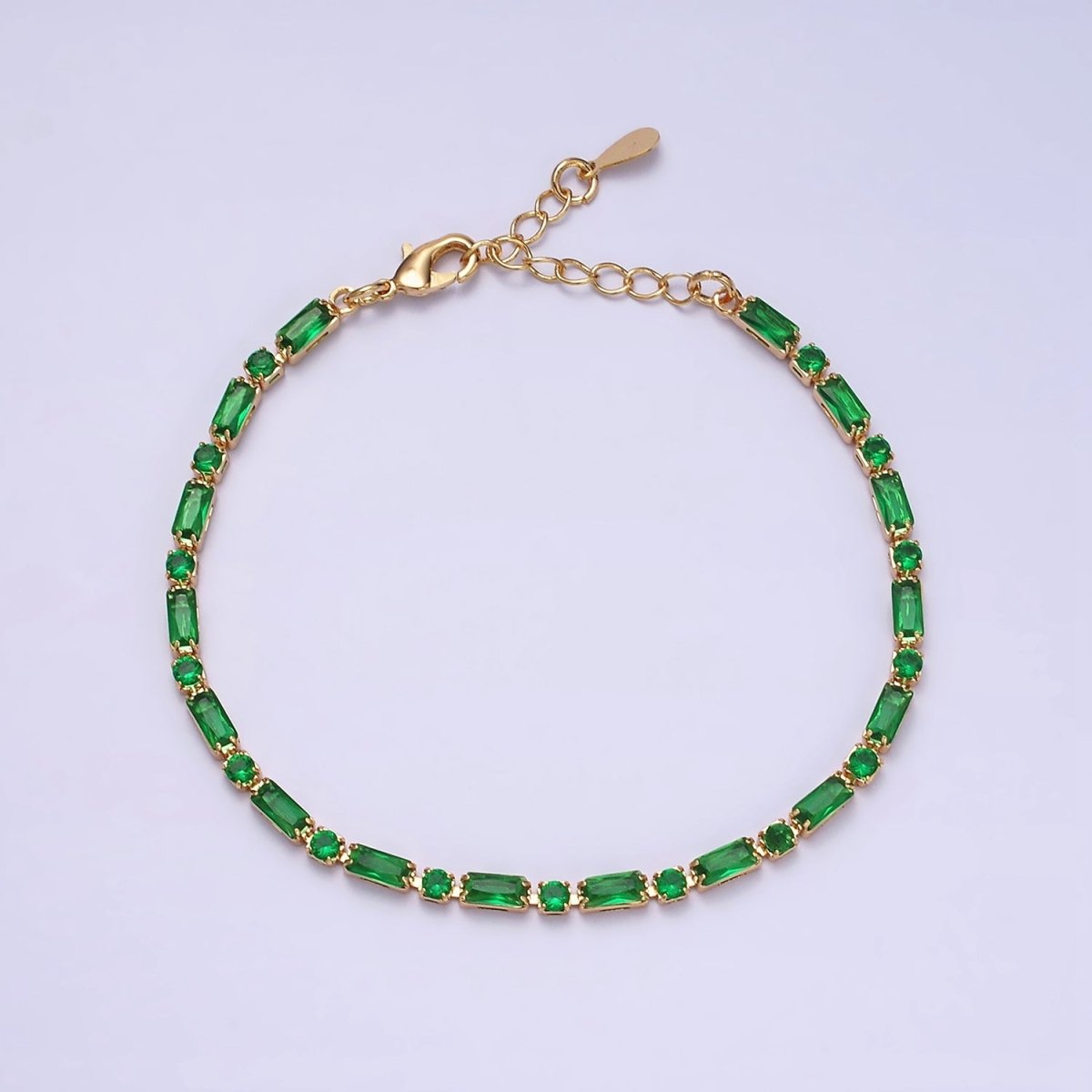 Dainty Gold Filled Tennis Bracelet Emerald Mix Baguette Round Clear Pink Green Cubic Zirconia Link Tennis Bracelet Minimalist Jewelry