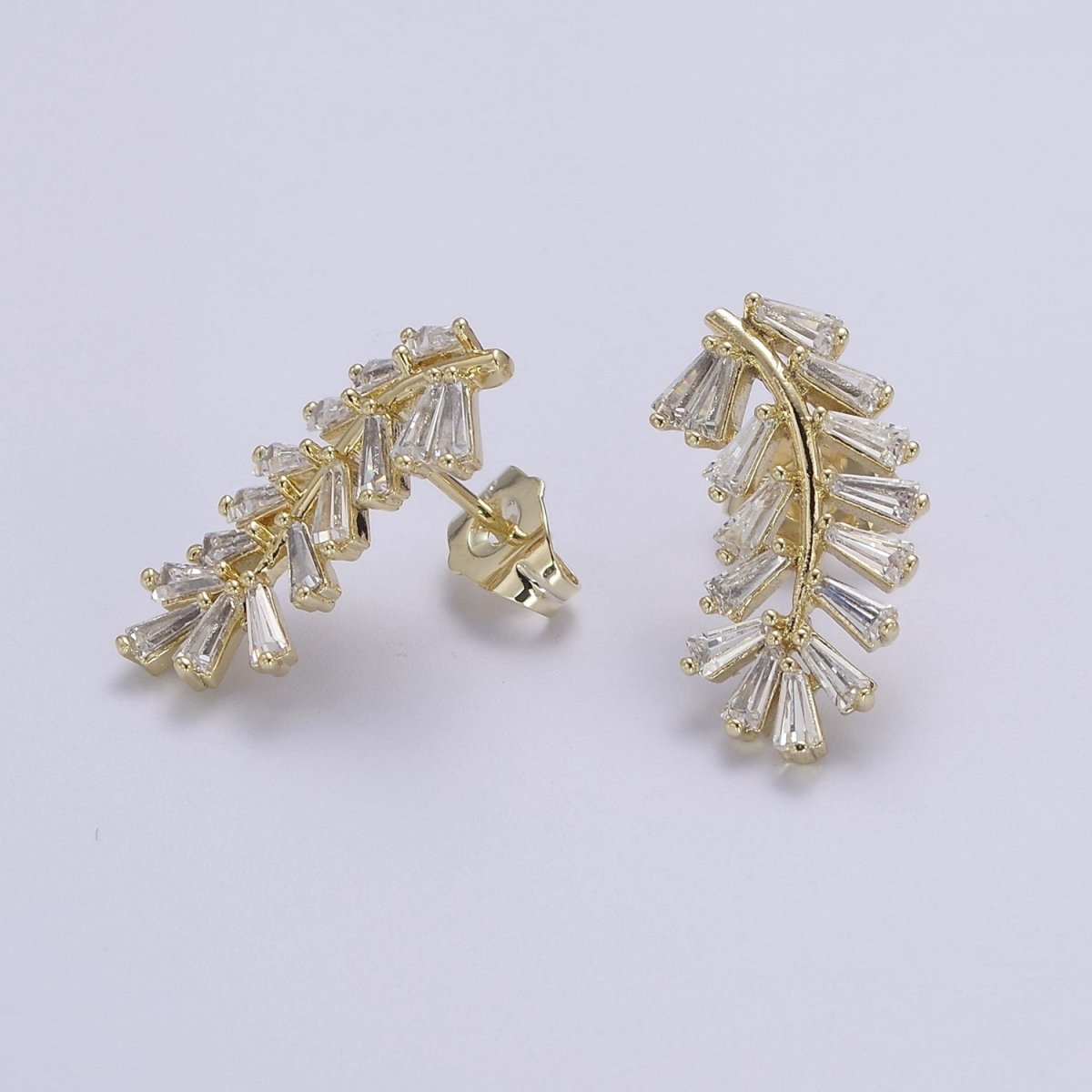 Elegant Gold Olive Leaf Earring Stud Earrings, Ear Climber, Delicate Earrings, Minimalist, CZ Simple earrings Gift for Her
