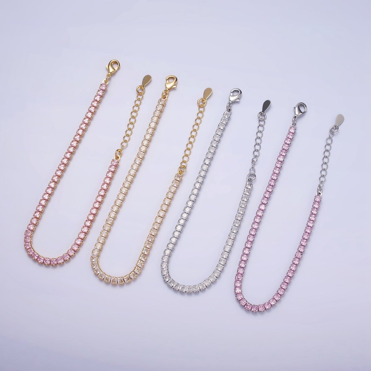 Dainty 3mm Tennis Bracelet Clear Pink Green Cubic Zirconia Minimalist Tennis Bracelet