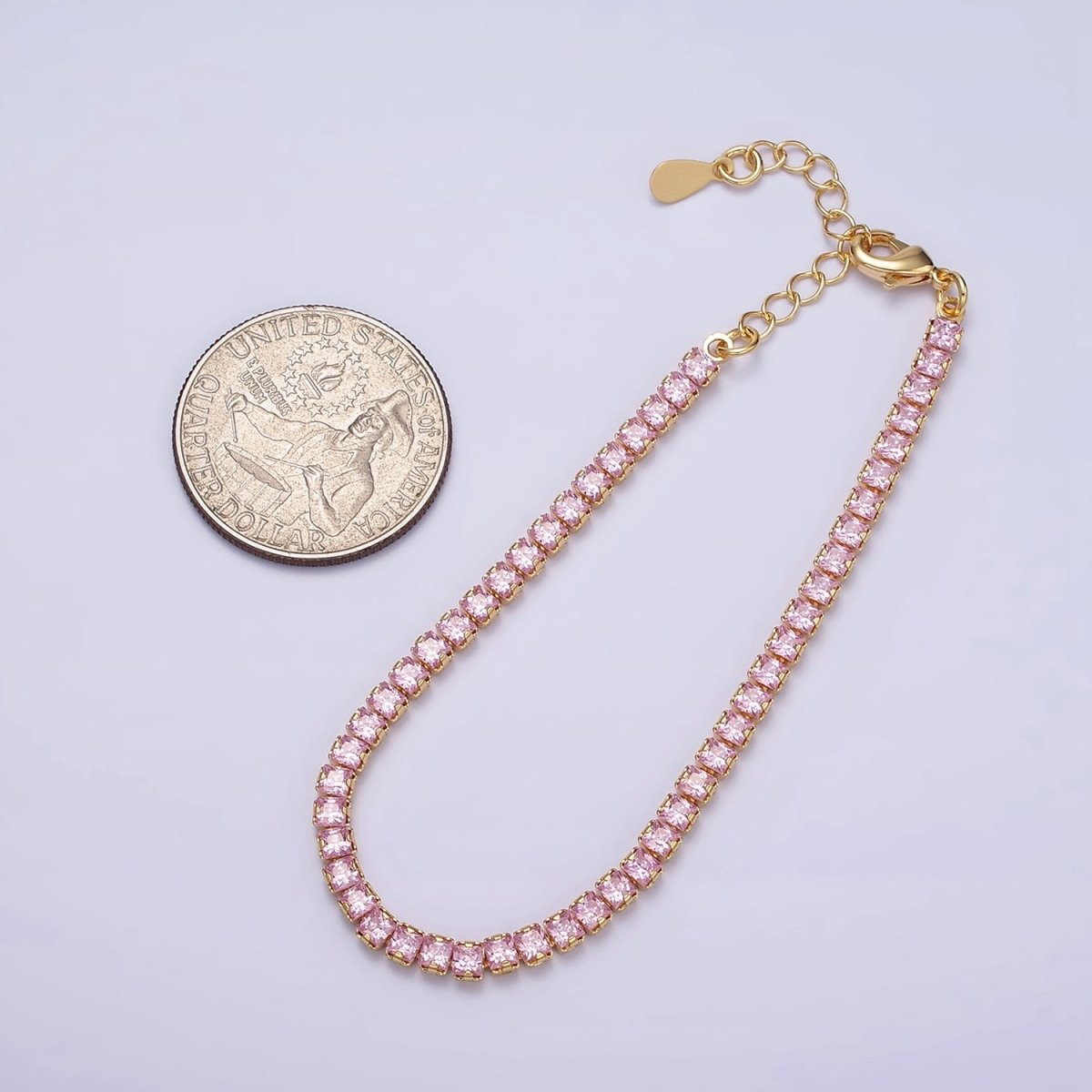 Dainty 3mm Tennis Bracelet Clear Pink Green Cubic Zirconia Minimalist Tennis Bracelet