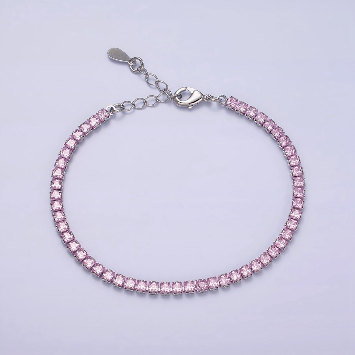 Dainty 3mm Tennis Bracelet Clear Pink Green Cubic Zirconia Minimalist Tennis Bracelet