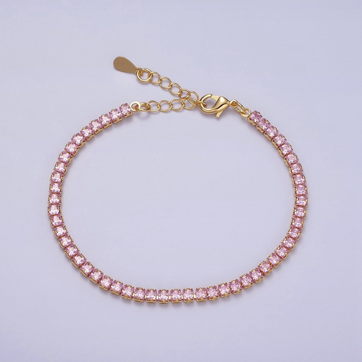 Dainty 3mm Tennis Bracelet Clear Pink Green Cubic Zirconia Minimalist Tennis Bracelet