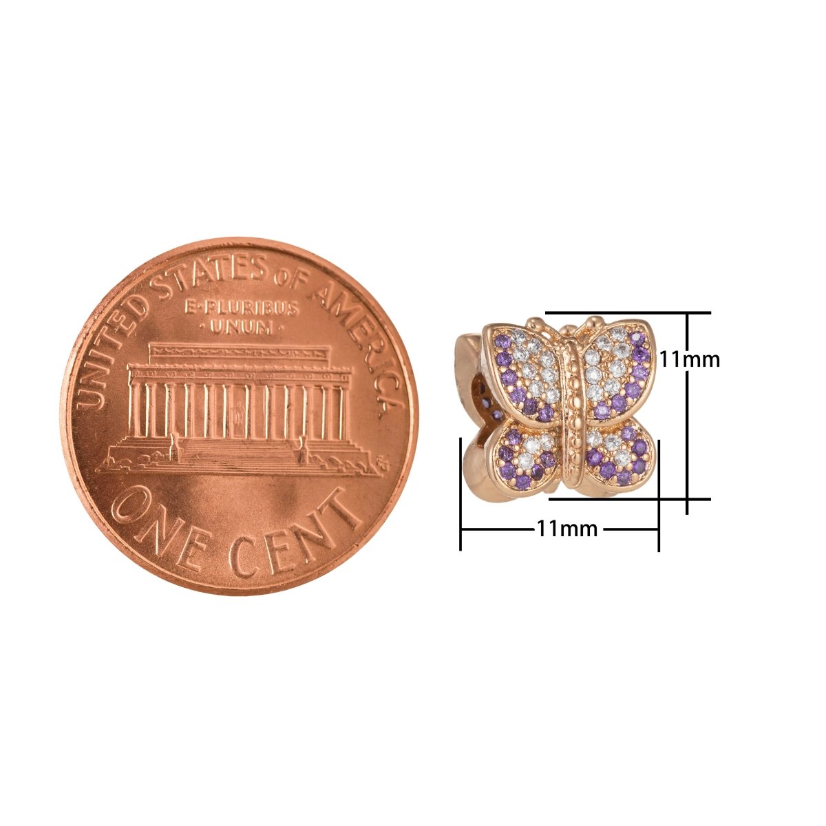 Dainty 11mm Golden Butterfly Spacer Bead CZ Crystal Mini Gold-Filled Mariposa Spacer Bead