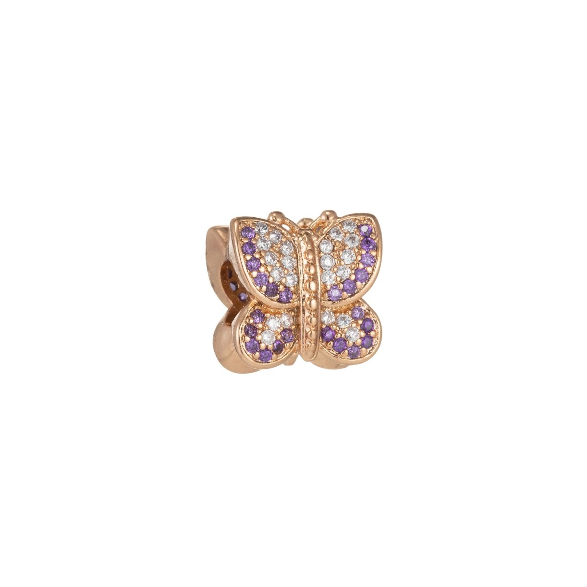 Dainty 11mm Golden Butterfly Spacer Bead CZ Crystal Mini Gold-Filled Mariposa Spacer Bead