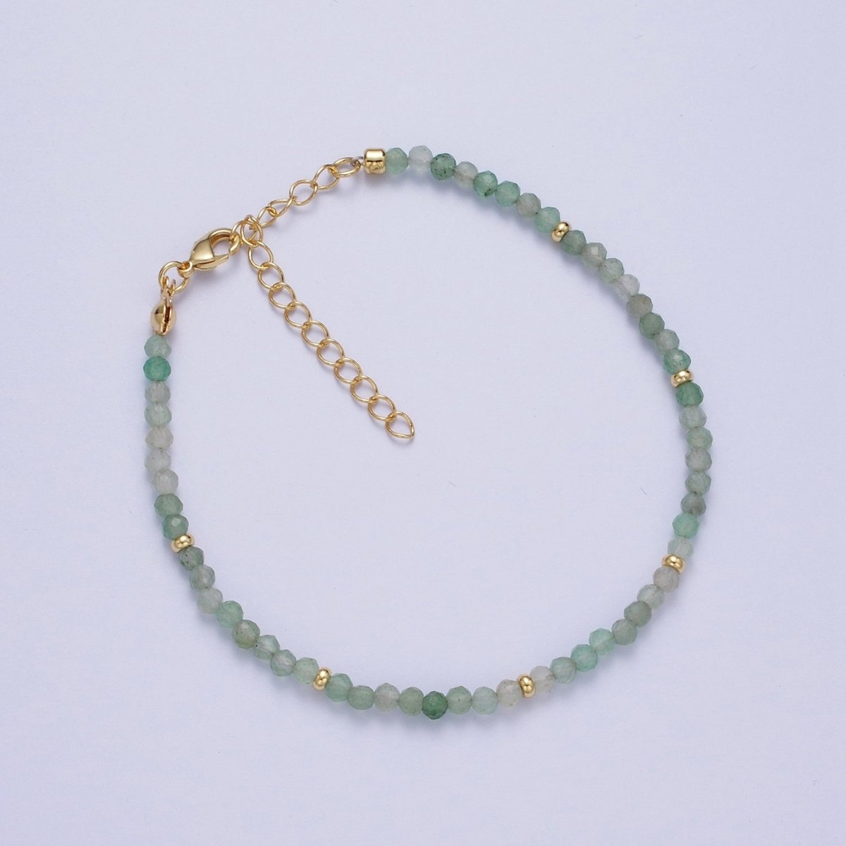 Dainty Natural Green Aventurine or Prehnite Beaded Bracelet 7" with 2" extender