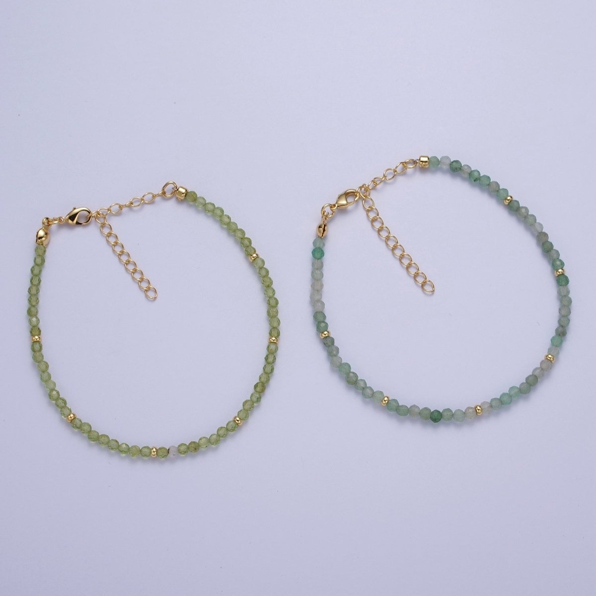 Dainty Natural Green Aventurine or Prehnite Beaded Bracelet 7" with 2" extender