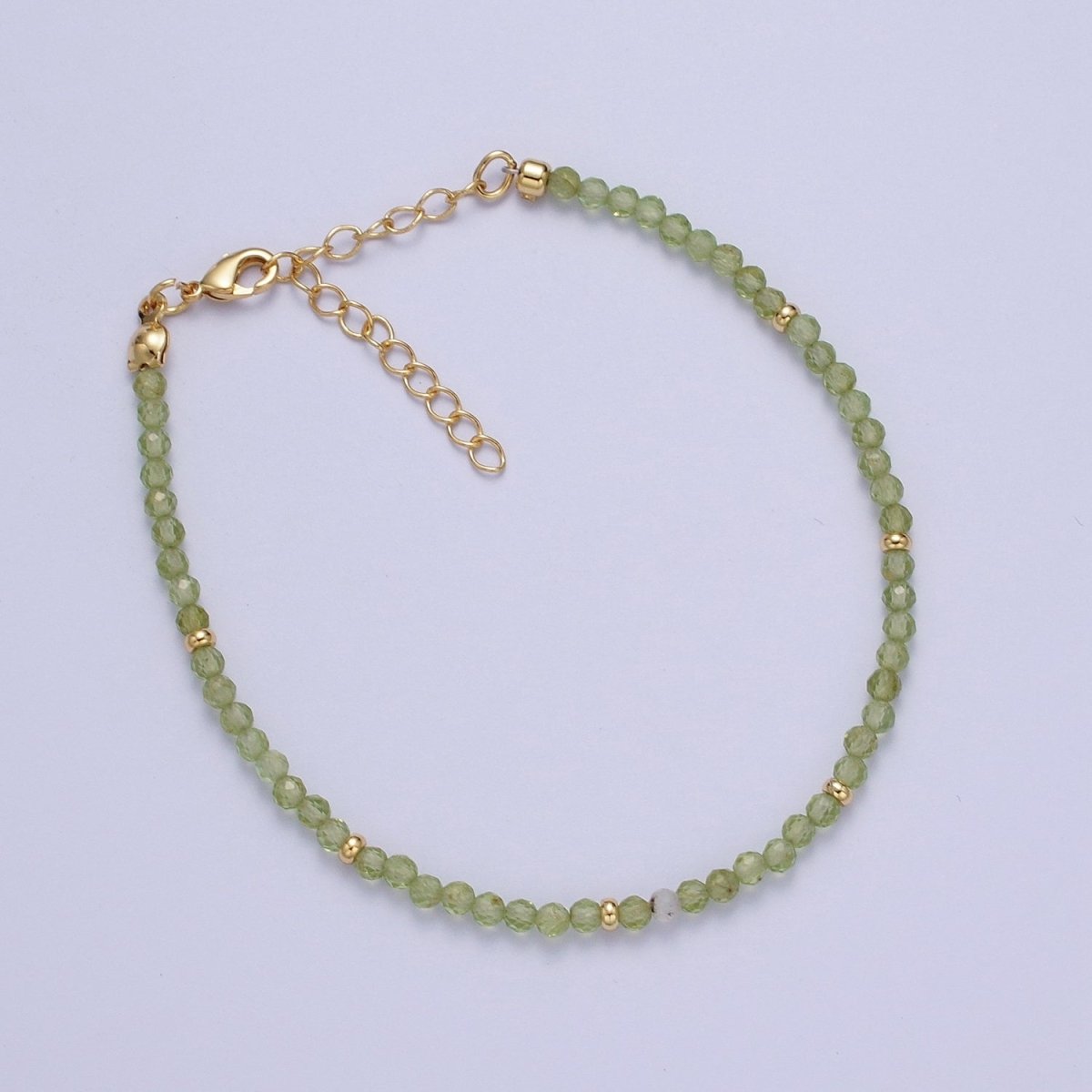 Dainty Natural Green Aventurine or Prehnite Beaded Bracelet 7" with 2" extender