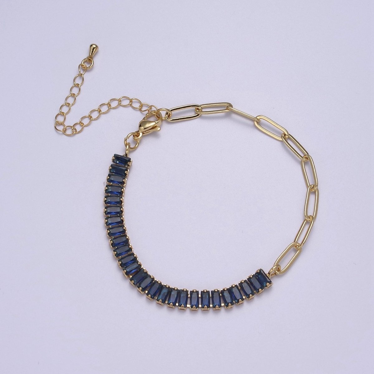 Dainty Half Baguette Tennis Half Paperclip Bracelet Gold Filled Tennis Bracelet